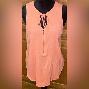 MICHAEL by Michael Kors Front Zip Tie Neck Sleeveless Peach Orange Blouse Medium